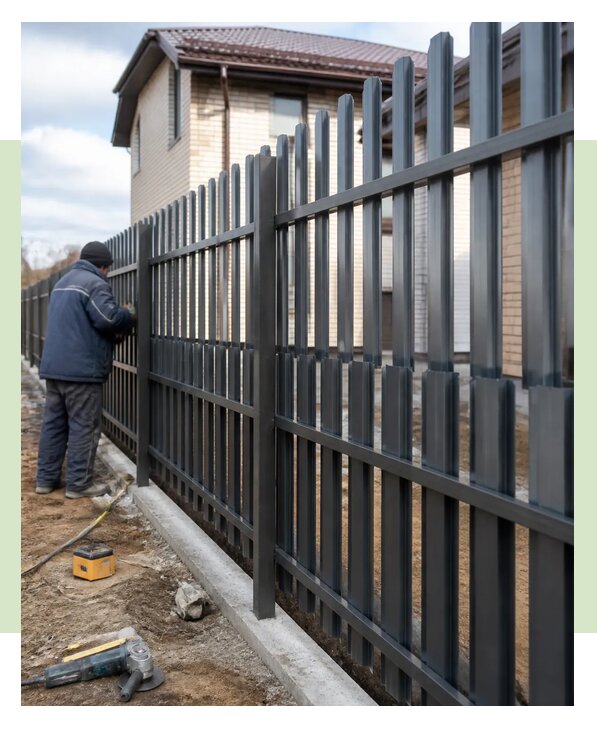 Двухрядный забор из евроштакетника под ключ в Колпине